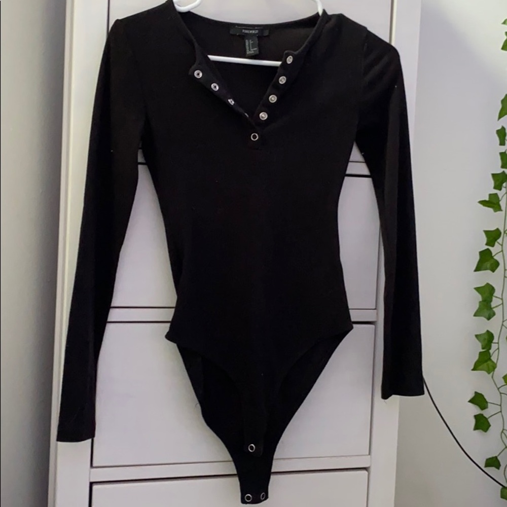black button down body suit